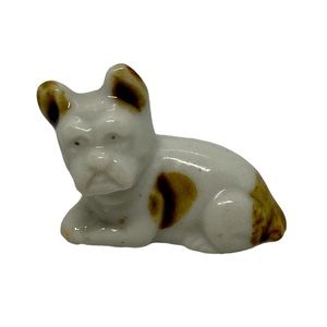 Vintage Porcelain Miniature Glossy White English Bulldog Figurine 1 1/4" Length